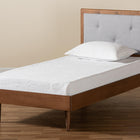 Baxton Studio Saul Mid-Century Modern Light Grey Fabric Upholstered and Walnut Brown Finished Wood Twin Size Platform Bed