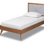Baxton Studio Laima Mid-Century Modern Light Grey Fabric Upholstered and Walnut Brown Finished Wood Twin Size Platform Bed
