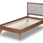 Baxton Studio Laima Mid-Century Modern Light Grey Fabric Upholstered and Walnut Brown Finished Wood Twin Size Platform Bed
