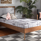 Baxton Studio Laima Mid-Century Modern Light Grey Fabric Upholstered and Walnut Brown Finished Wood Twin Size Platform Bed