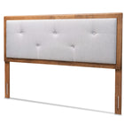 Baxton Studio Abner Modern and Contemporary Transitional Light Grey Fabric Upholstered and Walnut Brown Finished Wood Queen Size Headboard