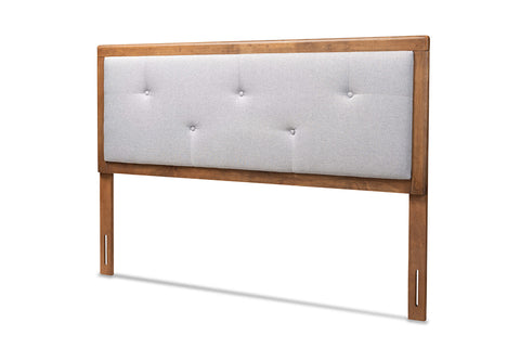 Baxton Studio Abner Modern and Contemporary Transitional Light Grey Fabric Upholstered and Walnut Brown Finished Wood King Size Headboard