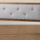 Baxton Studio Abner Modern and Contemporary Transitional Light Grey Fabric Upholstered and Walnut Brown Finished Wood Queen Size Headboard