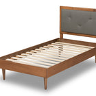 Baxton Studio Saul Mid-Century Modern Dark Grey Fabric Upholstered and Walnut Brown Finished Wood Twin Size Platform Bed