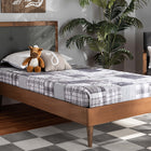 Baxton Studio Saul Mid-Century Modern Dark Grey Fabric Upholstered and Walnut Brown Finished Wood Twin Size Platform Bed