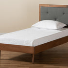 Baxton Studio Saul Mid-Century Modern Dark Grey Fabric Upholstered and Walnut Brown Finished Wood Twin Size Platform Bed