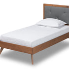 Baxton Studio Laima Mid-Century Modern Dark Grey Fabric Upholstered and Walnut Brown Finished Wood Twin Size Platform Bed