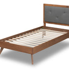 Baxton Studio Laima Mid-Century Modern Dark Grey Fabric Upholstered and Walnut Brown Finished Wood Twin Size Platform Bed