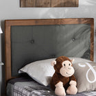 Baxton Studio Abner Modern and Contemporary Transitional Dark Grey Fabric Upholstered and Walnut Brown Finished Wood Twin Size Headboard