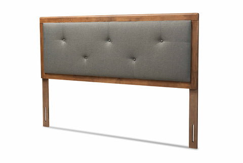 Baxton Studio Abner Modern and Contemporary Transitional Dark Grey Fabric Upholstered and Walnut Brown Finished Wood King Size Headboard