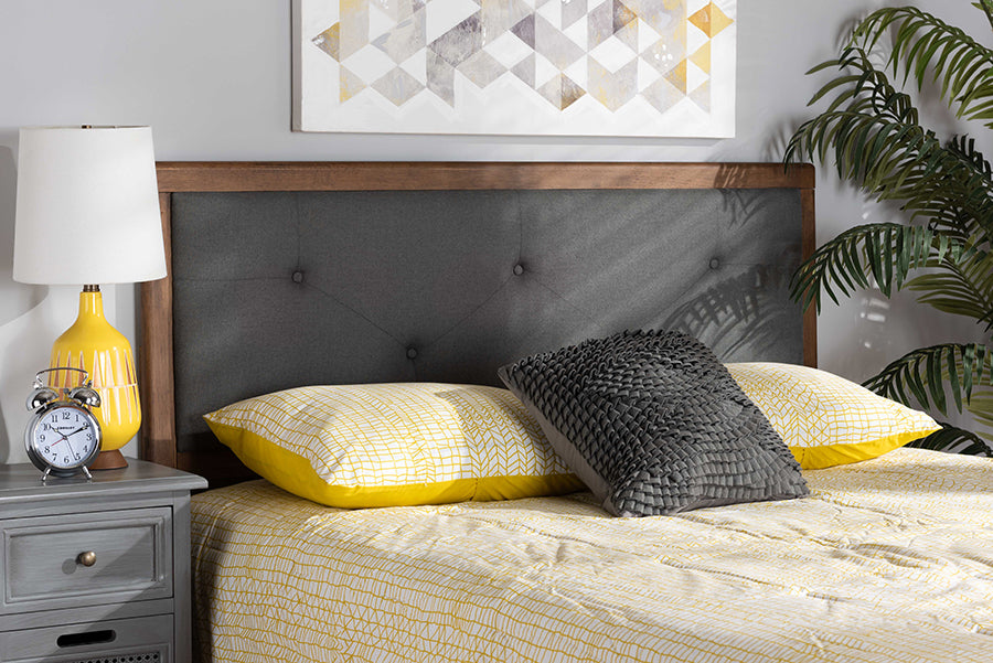Baxton Studio Abner Modern and Contemporary Transitional Dark Grey Fabric Upholstered and Walnut Brown Finished Wood King Size Headboard