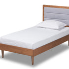 Baxton Studio Seren Mid-Century Modern Light Grey Fabric Upholstered and Walnut Brown Finished Wood Twin Size Platform Bed