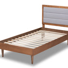 Baxton Studio Seren Mid-Century Modern Light Grey Fabric Upholstered and Walnut Brown Finished Wood Twin Size Platform Bed