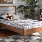 Baxton Studio Seren Mid-Century Modern Light Grey Fabric Upholstered and Walnut Brown Finished Wood Twin Size Platform Bed