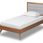 Baxton Studio Linn Mid-Century Modern Light Grey Fabric Upholstered and Walnut Brown Finished Wood Twin Size Platform Bed