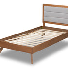 Baxton Studio Linn Mid-Century Modern Light Grey Fabric Upholstered and Walnut Brown Finished Wood Twin Size Platform Bed