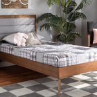 Baxton Studio Linn Mid-Century Modern Light Grey Fabric Upholstered and Walnut Brown Finished Wood Twin Size Platform Bed