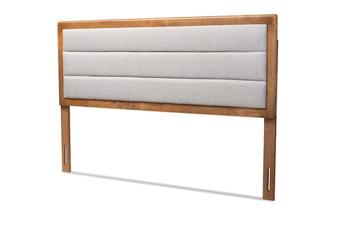 Baxton Studio Dexter Modern and Contemporary Light Grey Fabric Upholstered and Walnut Brown Finished Wood King Size Headboard