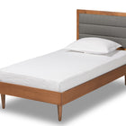 Baxton Studio Seren Mid-Century Modern Dark Grey Fabric Upholstered and Walnut Brown Finished Wood Twin Size Platform Bed