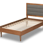 Baxton Studio Seren Mid-Century Modern Dark Grey Fabric Upholstered and Walnut Brown Finished Wood Twin Size Platform Bed