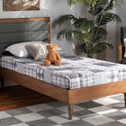 Baxton Studio Seren Mid-Century Modern Dark Grey Fabric Upholstered and Walnut Brown Finished Wood Twin Size Platform Bed
