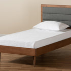 Baxton Studio Seren Mid-Century Modern Dark Grey Fabric Upholstered and Walnut Brown Finished Wood Twin Size Platform Bed