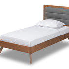 Baxton Studio Linn Mid-Century Modern Dark Grey Fabric Upholstered and Walnut Brown Finished Wood Twin Size Platform Bed