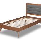 Baxton Studio Linn Mid-Century Modern Dark Grey Fabric Upholstered and Walnut Brown Finished Wood Twin Size Platform Bed