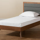 Baxton Studio Linn Mid-Century Modern Dark Grey Fabric Upholstered and Walnut Brown Finished Wood Twin Size Platform Bed