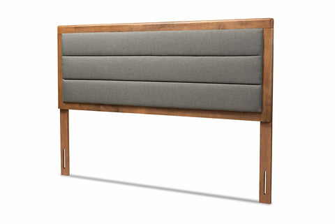Baxton Studio Dexter Modern and Contemporary Dark Grey Fabric Upholstered and Walnut Brown Finished Wood Queen Size Headboard