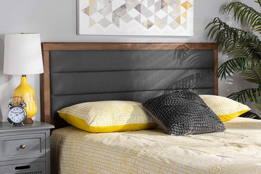 Baxton Studio Dexter Modern and Contemporary Dark Grey Fabric Upholstered and Walnut Brown Finished Wood King Size Headboard