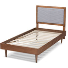 Baxton Studio Tasha Mid-Century Modern Light Grey Fabric Upholstered and Walnut brown Finished Wood Twin Size Platform Bed