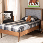 Baxton Studio Tasha Mid-Century Modern Light Grey Fabric Upholstered and Walnut brown Finished Wood Twin Size Platform Bed