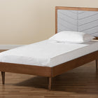 Baxton Studio Tasha Mid-Century Modern Light Grey Fabric Upholstered and Walnut brown Finished Wood Twin Size Platform Bed