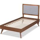 Baxton Studio Roze Mid-Century Modern Light Grey Fabric Upholstered and Walnut brown Finished Wood Twin Size Platform Bed