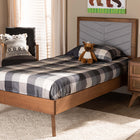 Baxton Studio Roze Mid-Century Modern Light Grey Fabric Upholstered and Walnut brown Finished Wood Twin Size Platform Bed