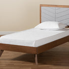 Baxton Studio Roze Mid-Century Modern Light Grey Fabric Upholstered and Walnut brown Finished Wood Twin Size Platform Bed