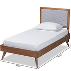 Baxton Studio Roze Mid-Century Modern Light Grey Fabric Upholstered and Walnut brown Finished Wood Twin Size Platform Bed