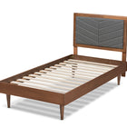Baxton Studio Tasha Mid-Century Modern Dark Grey Fabric Upholstered and Walnut brown Finished Wood Twin Size Platform Bed