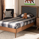 Baxton Studio Tasha Mid-Century Modern Dark Grey Fabric Upholstered and Walnut brown Finished Wood Twin Size Platform Bed
