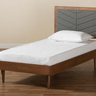 Baxton Studio Tasha Mid-Century Modern Dark Grey Fabric Upholstered and Walnut brown Finished Wood Twin Size Platform Bed