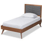 Baxton Studio Roze Mid-Century Modern Dark Grey Fabric Upholstered and Walnut brown Finished Wood Twin Size Platform Bed