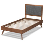 Baxton Studio Roze Mid-Century Modern Dark Grey Fabric Upholstered and Walnut brown Finished Wood Twin Size Platform Bed