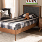 Baxton Studio Roze Mid-Century Modern Dark Grey Fabric Upholstered and Walnut brown Finished Wood Twin Size Platform Bed