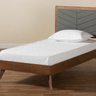 Baxton Studio Roze Mid-Century Modern Dark Grey Fabric Upholstered and Walnut brown Finished Wood Twin Size Platform Bed