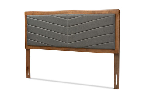 Baxton Studio Iden Modern and Contemporary Dark Grey Fabric Upholstered and Walnut Brown Finished Wood King Size Headboard