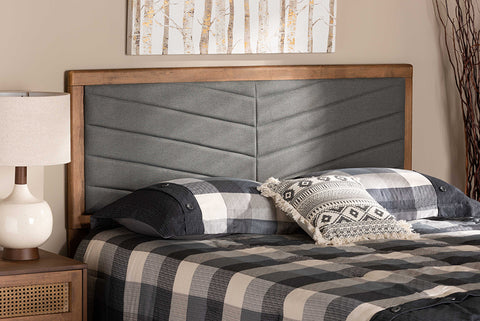 Baxton Studio Iden Modern and Contemporary Dark Grey Fabric Upholstered and Walnut Brown Finished Wood Queen Size Headboard