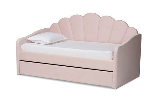 Baxton Studio Timila Modern and Contemporary Light Pink Velvet Fabric Upholstered Twin Size Daybed with Trundle