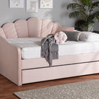 Baxton Studio Timila Modern and Contemporary Light Pink Velvet Fabric Upholstered Queen Size Daybed with Trundle