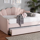 Baxton Studio Timila Modern and Contemporary Light Pink Velvet Fabric Upholstered Queen Size Daybed with Trundle